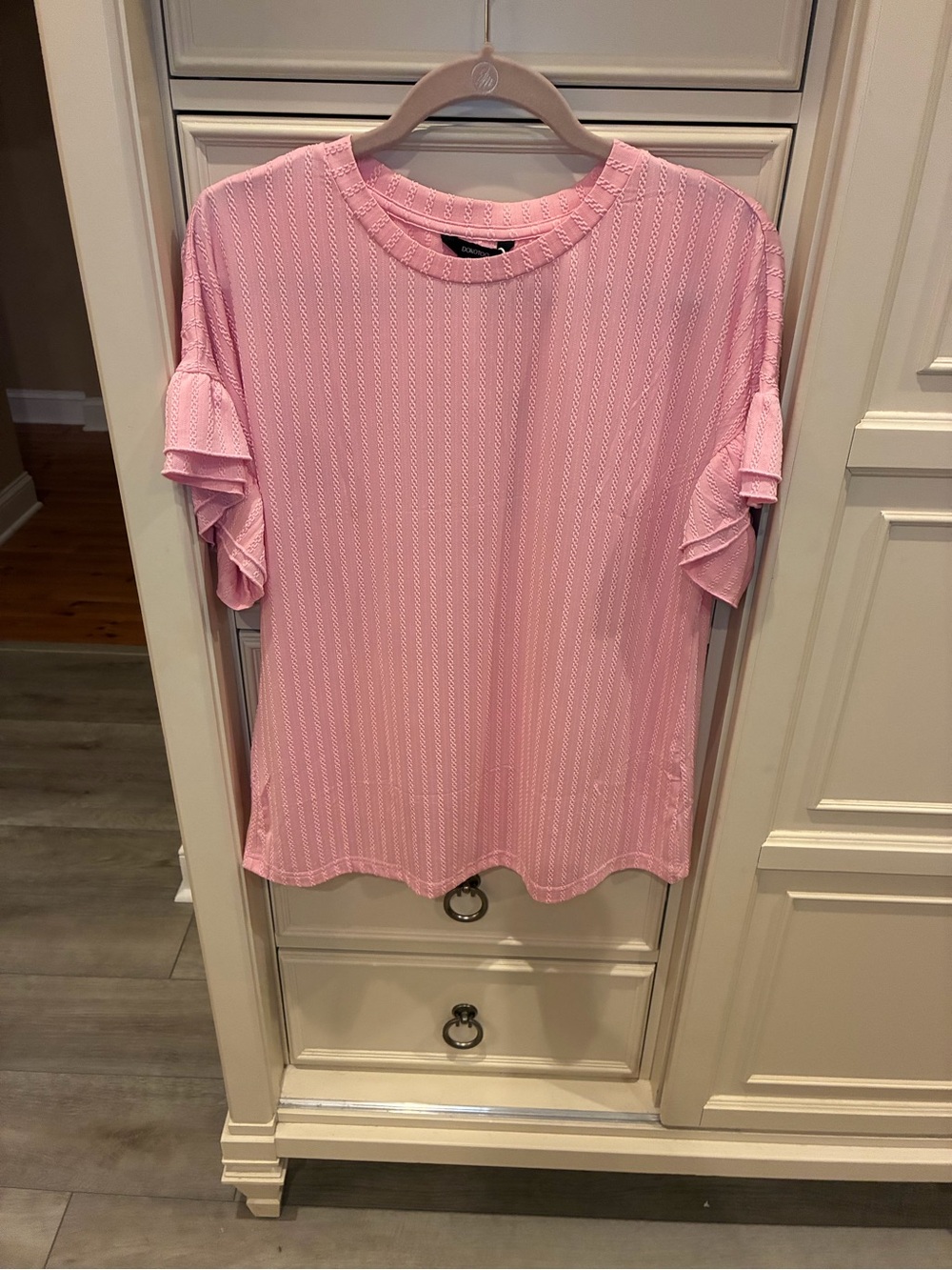 Soft Pink Ruffle Sleeve Knit Tee by Unknown Brand